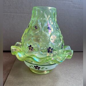 Vintage Fenton Fairy Lamp With Spanish Lace Patterns. Hand Painted Violets
